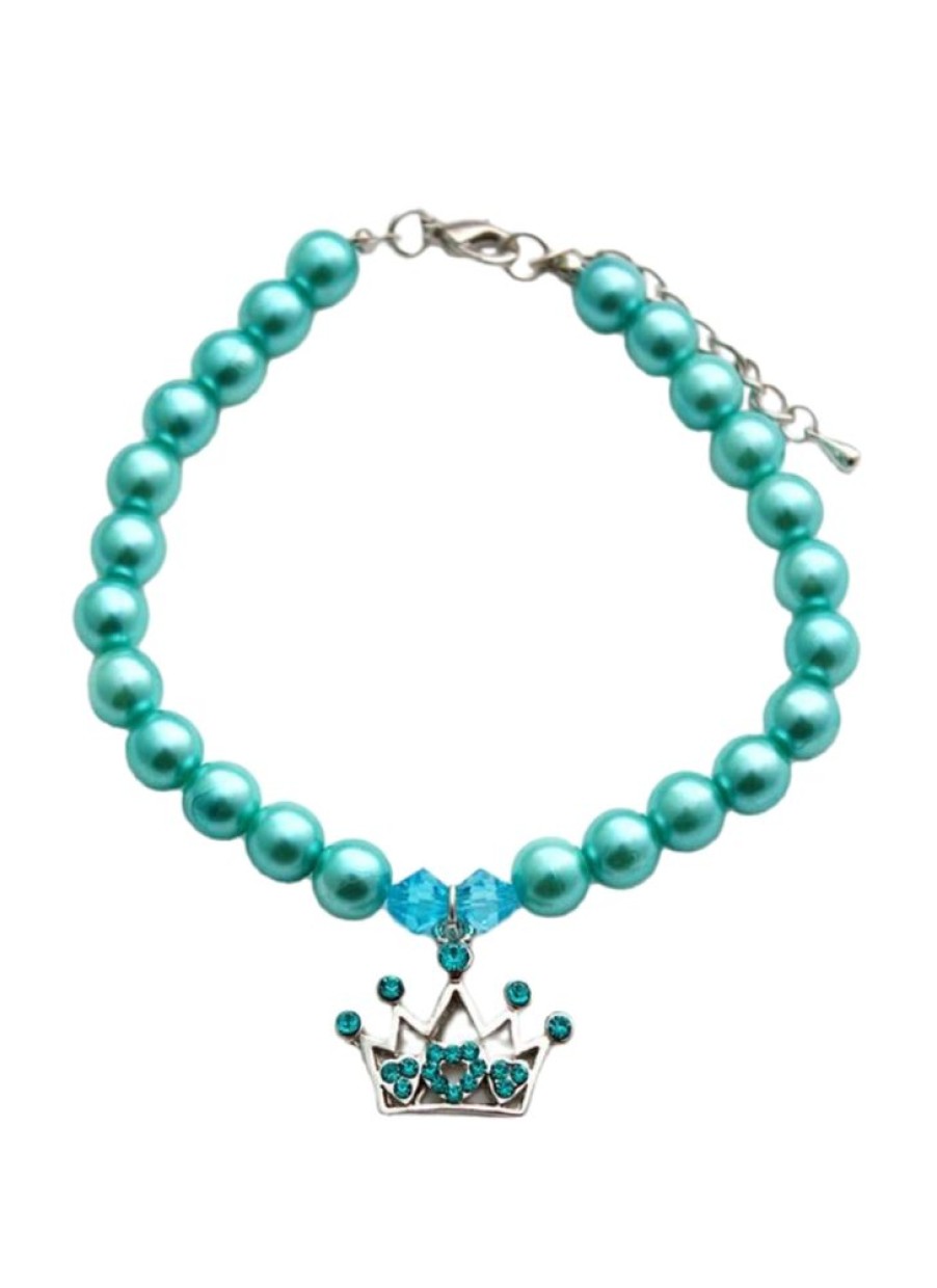 Collars, Leads & Accessories Dog Squad | Princess Crown Pearl Necklace, Turquoise