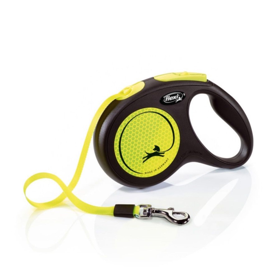 Collars, Leads & Accessories Flexi Retractable Leads | Flexi Classic Retractible Neon Reflective Tape Leash Black/Neon Yellow, 1Ea/Md, 16 Ft