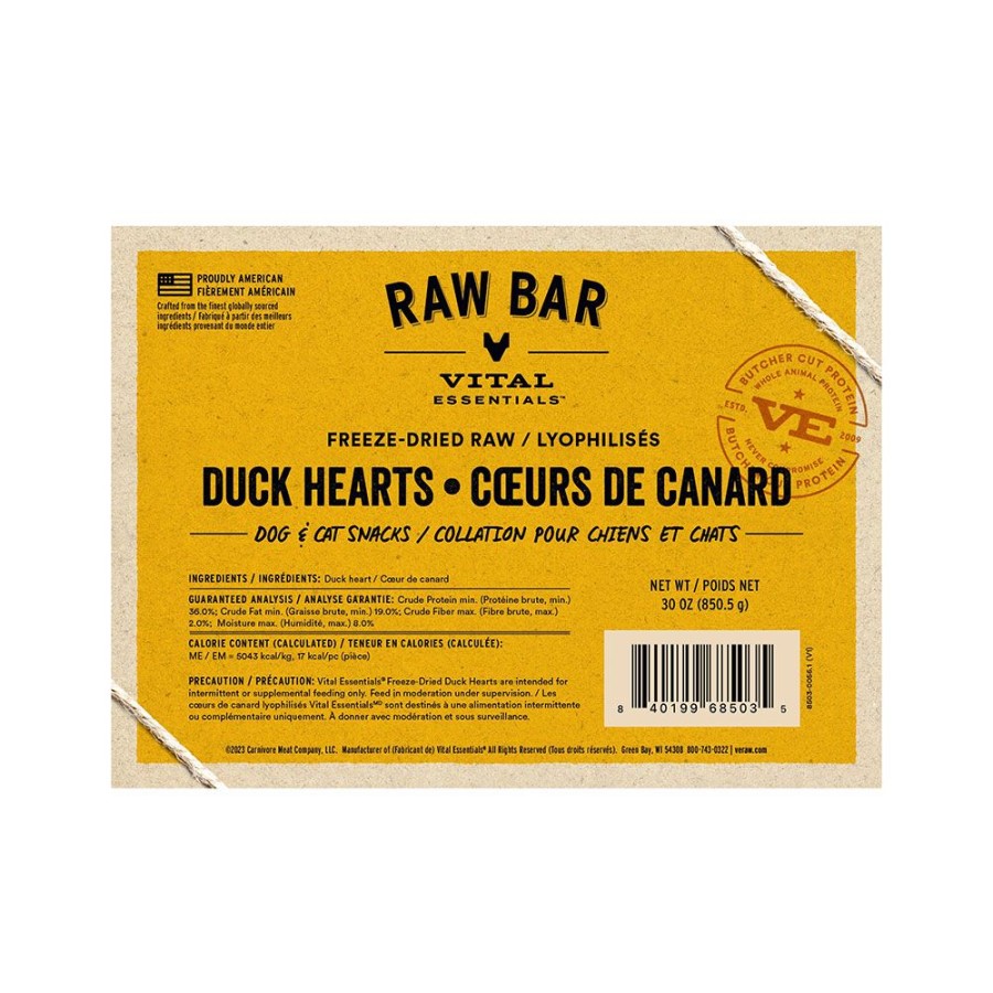 Treats Vital Essentials | Vital Essentials® Raw Bar Freeze-Dried Raw Duck Hearts Dog & Cat Snacks - Min. 150 Pcs