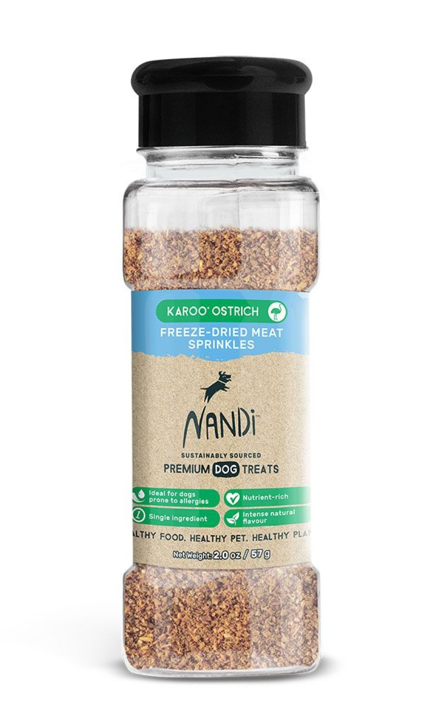 Pet Food Nandi Pet Treats | Nandi Karoo Ostrich Freeze-Dried Meat Sprinkles (Food Topper) - 2Oz. Jar