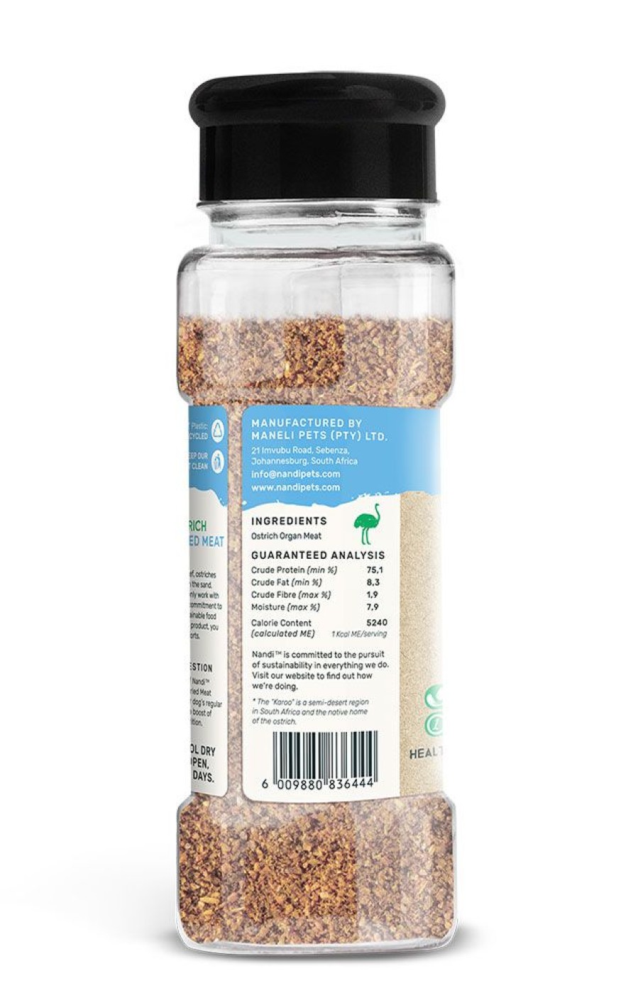 Pet Food Nandi Pet Treats | Nandi Karoo Ostrich Freeze-Dried Meat Sprinkles (Food Topper) - 2Oz. Jar