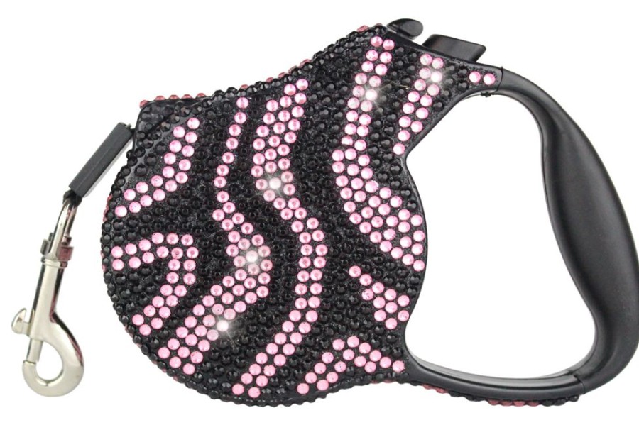 Collars, Leads & Accessories Parisian Pet® | Zebra Pink Crystal Retractable Leash