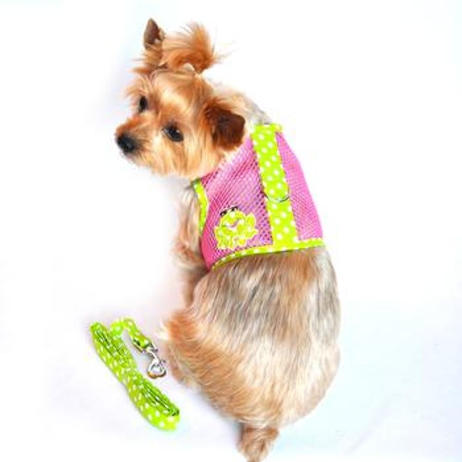 Harnesses Doggie Design, Inc. | Cool Mesh Dog Harness Under The Sea Collection - Frog Green Dot And Pink