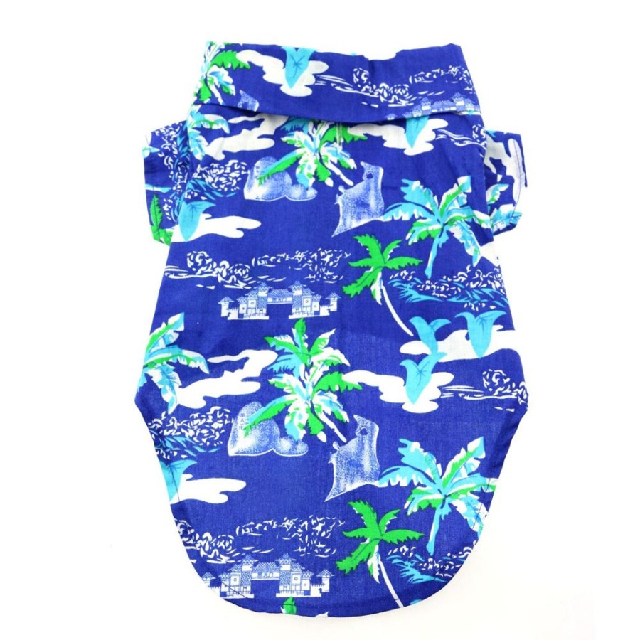 Pet Apparel (Continued) Doggie Design, Inc. | Hawaiian Camp Shirt - Ocean Blue And Palms