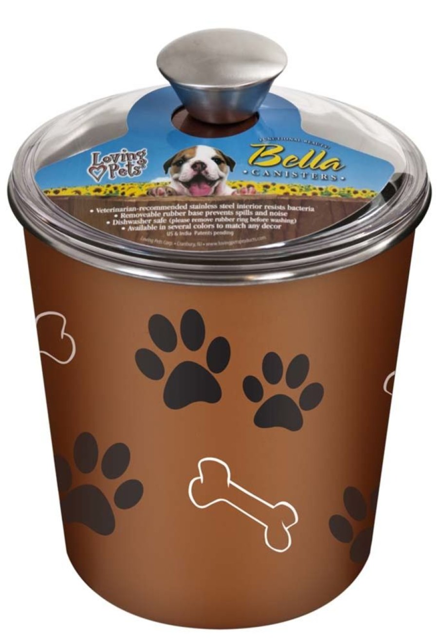 Bowls & Feeding Supplies Loving Pets Gourmet | Loving Pets Treat Canister Paw Print & Bone Copper 1Ea