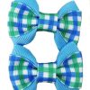 Collars, Leads & Accessories Max's Closet, LLC | Blue/Green Gingham On Blue Hair Bows - 2 Bows Per Card