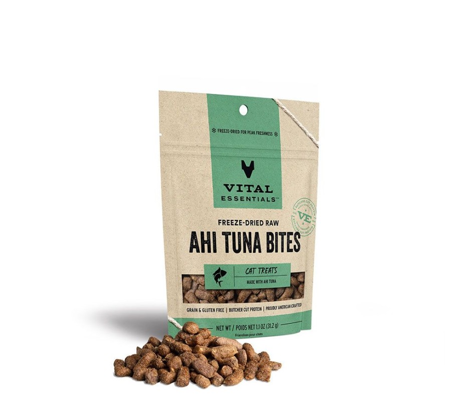 For Cats & Other Critters Vital Essentials | Vital Essentials® Freeze-Dried Ahi Tuna Bites Cat Treats, 1.1 Oz