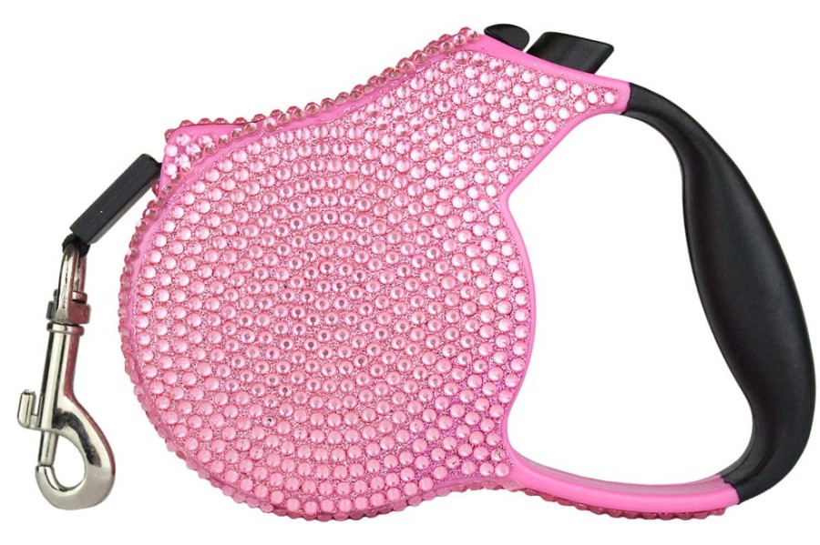 Collars, Leads & Accessories Parisian Pet® | Light Pink Crystal Retractable Leash