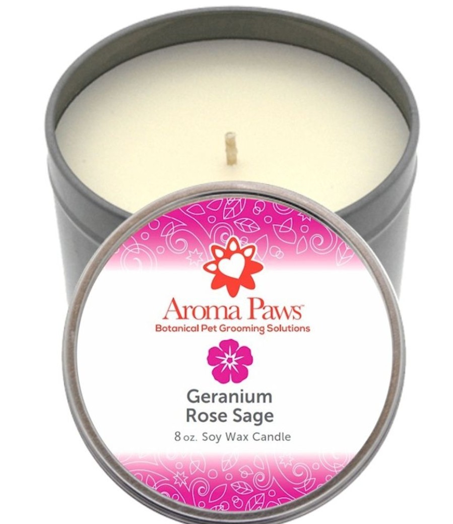 Stuff For Humans Aroma Paws | Geranium Sage 8 Oz. Soy Wax Candle In Tin- Case Of 4