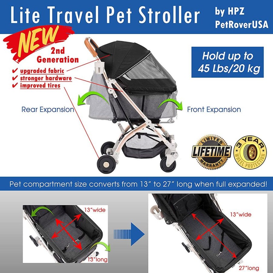 Totes & Carriers HPZ™ Pet Rover | Hpz Pet Rover Lite Travel Stroller - Black