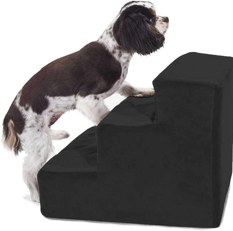 For The Home Majestic Pet Products | Black Velvet Faux Suede Pet Stairs (3 Steps)