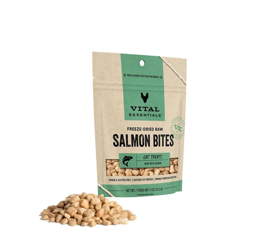 For Cats & Other Critters Vital Essentials | Vital Essentials® Freeze-Dried Salmon Bites Cat Treats, 1.1 Oz