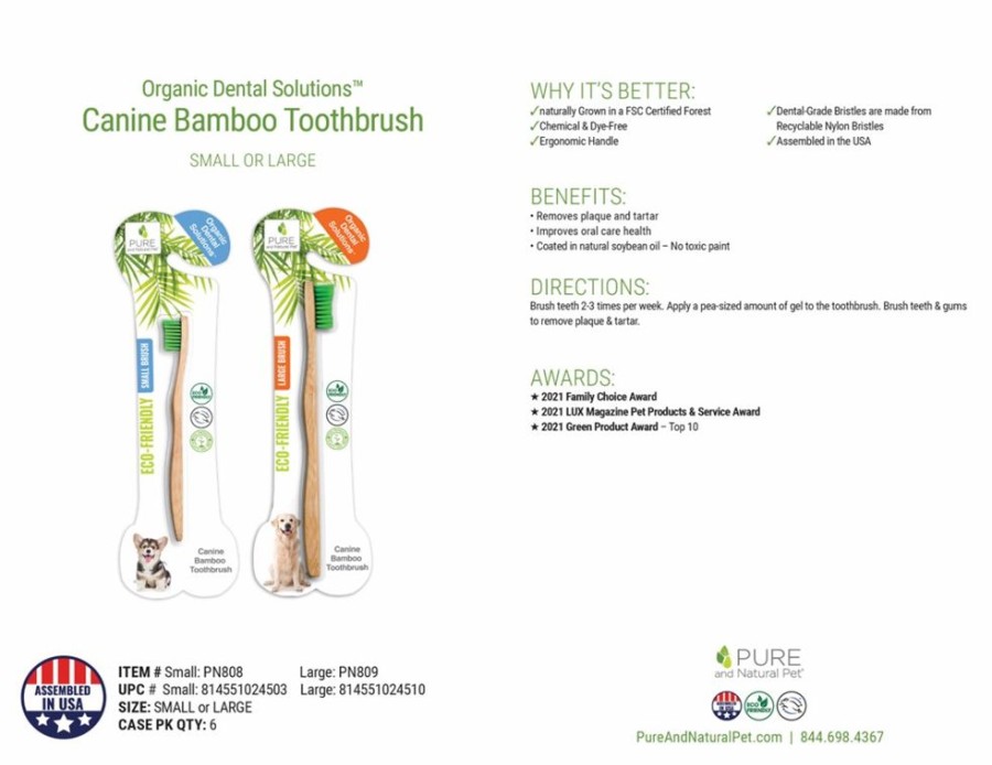 Grooming & Shampoos Pure and Natural Pet® | Organic Dental Solutions Bamboo Brush - Small Bamboo Brush