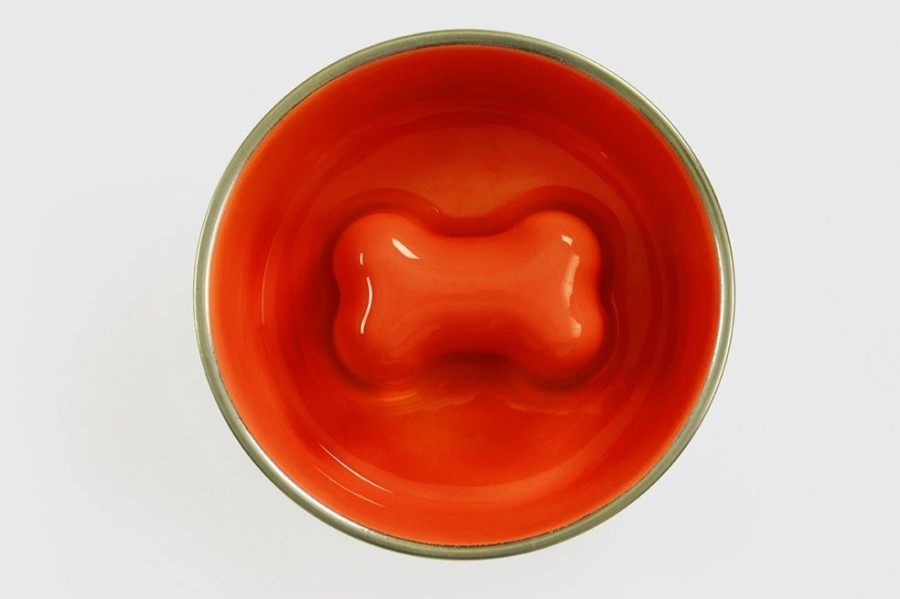 Bowls & Feeding Supplies Jax & Bones | Jax & Bones Bone Slow Feeder Bowl Orange Small