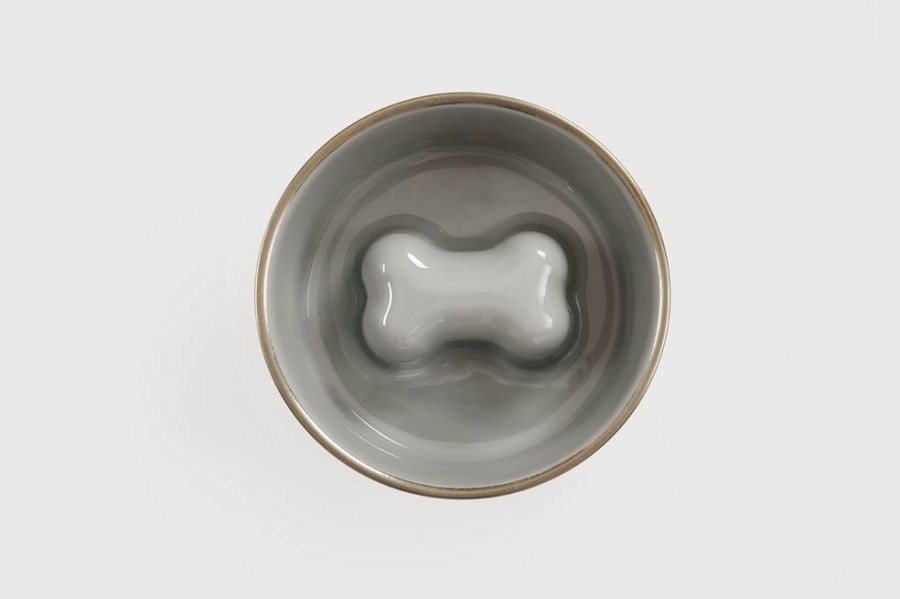 Bowls & Feeding Supplies Jax & Bones | Jax & Bones Bone Slow Feeder Bowl Grey Medium