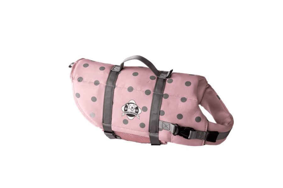 Health & Safety Paws Aboard | Paws Aboard Dog Life Jacket - Pink/Grey Polka Dots Neoprene