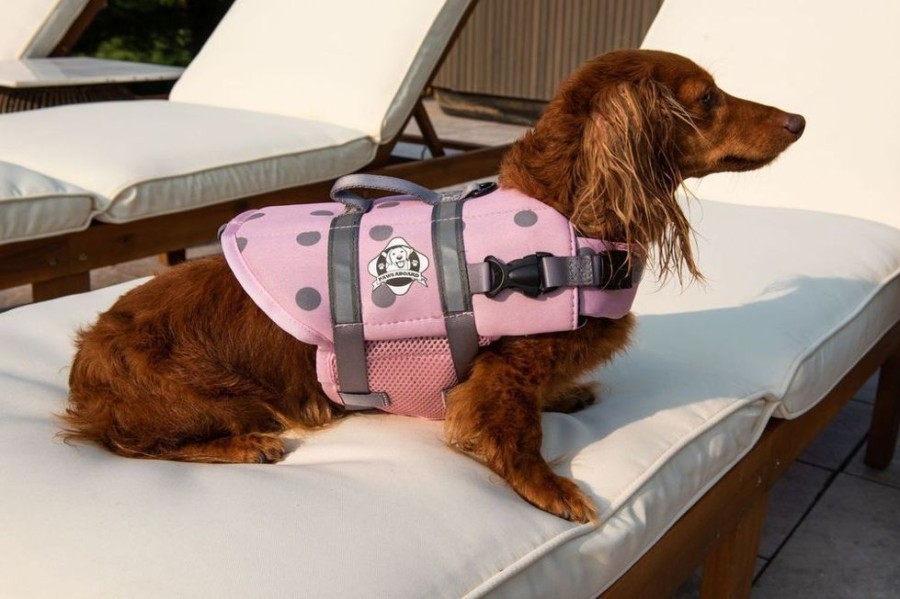 Health & Safety Paws Aboard | Paws Aboard Dog Life Jacket - Pink/Grey Polka Dots Neoprene