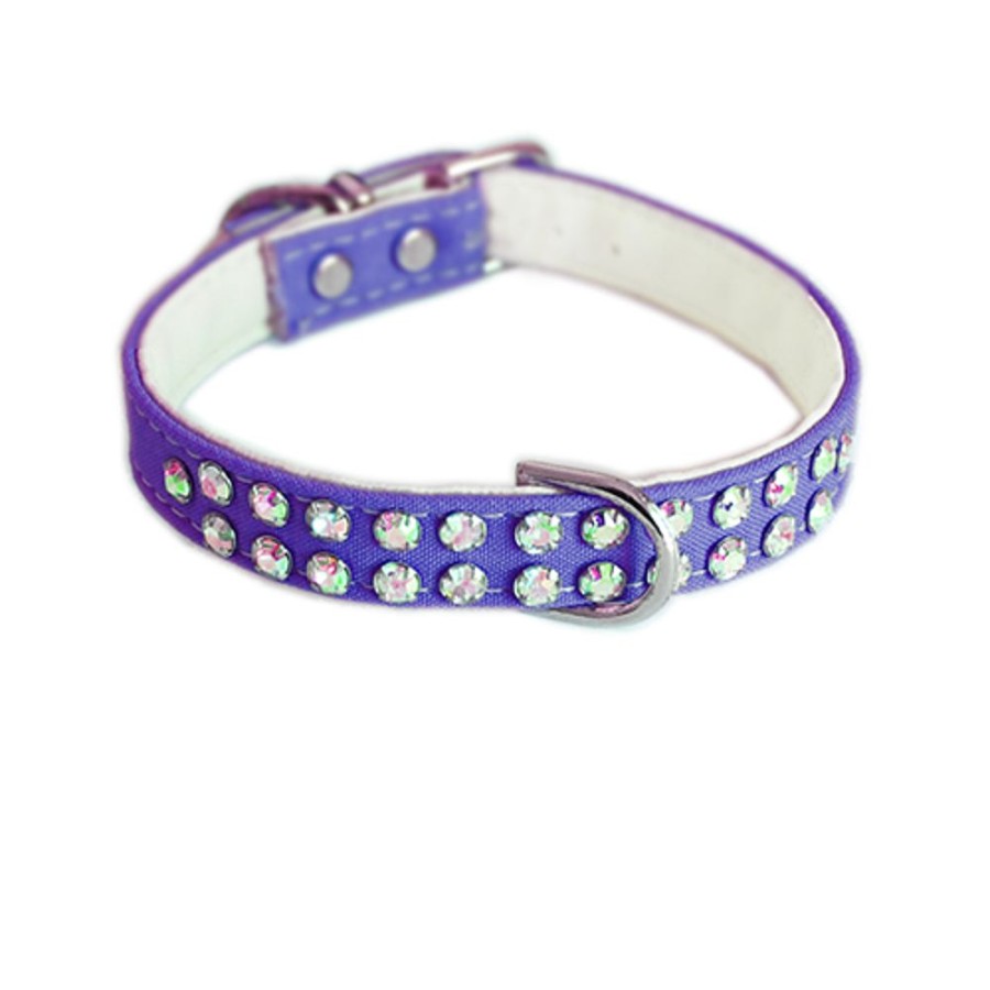 Collars, Leads & Accessories Luxepets | Charlotte Double Row Cotton/Vegan Leather Collar - Purple