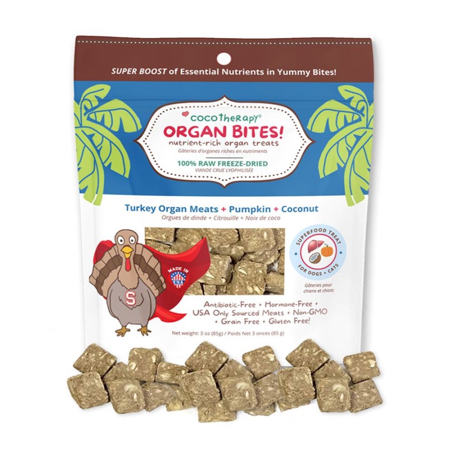 Treats CocoTherapy® | Cocotherapy Organ Bites! Turkey Organs + Pumpkin + Coconut - Raw Organ Meat Treat For Dogs And Cats