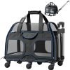 Beds, Crates, Etc. Katziela | Katziela® Luxury Rider Pro Pet Carrier With Removable Wheels And Double Telescopic Handle Black/Blue