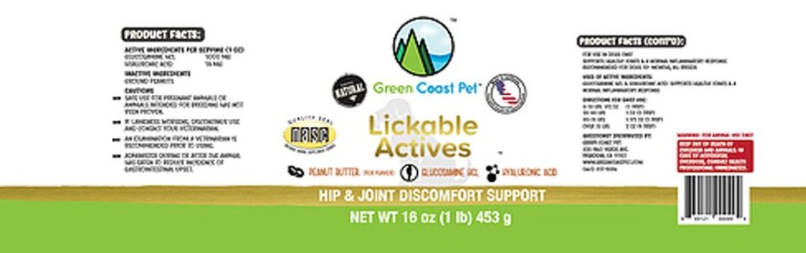 Health & Safety Green Coast Pet | Lickable Actives Peanut Butter - Hip/Joint & Discomfort Support - 16Oz.