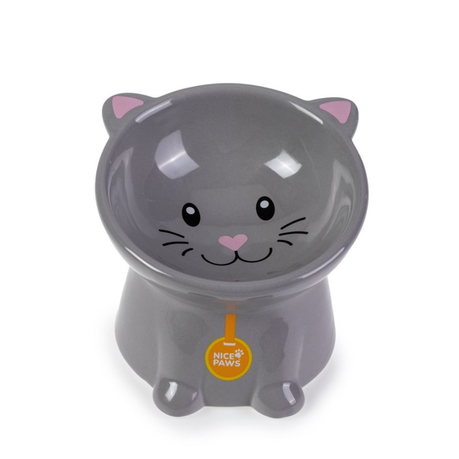 Bowls & Feeding Supplies Nice Paws | Nice Paws Tilted Cat Bowl Gray