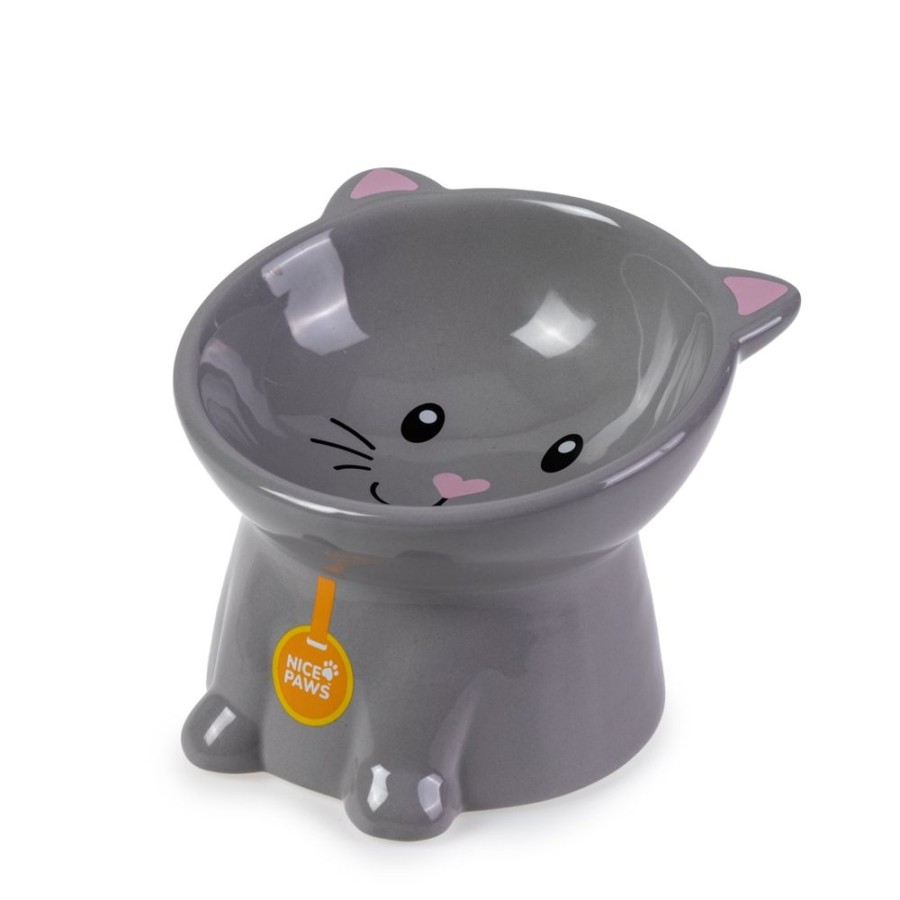 Bowls & Feeding Supplies Nice Paws | Nice Paws Tilted Cat Bowl Gray