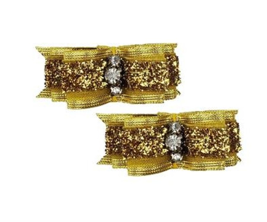 Collars, Leads & Accessories Max's Closet, LLC | Gold Glitter Hair Bows - 2 Bows Per Card