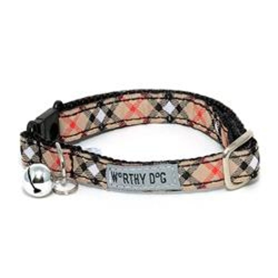 For Cats & Other Critters The Worthy Dog | Bias Plaid Tan Cat Collar