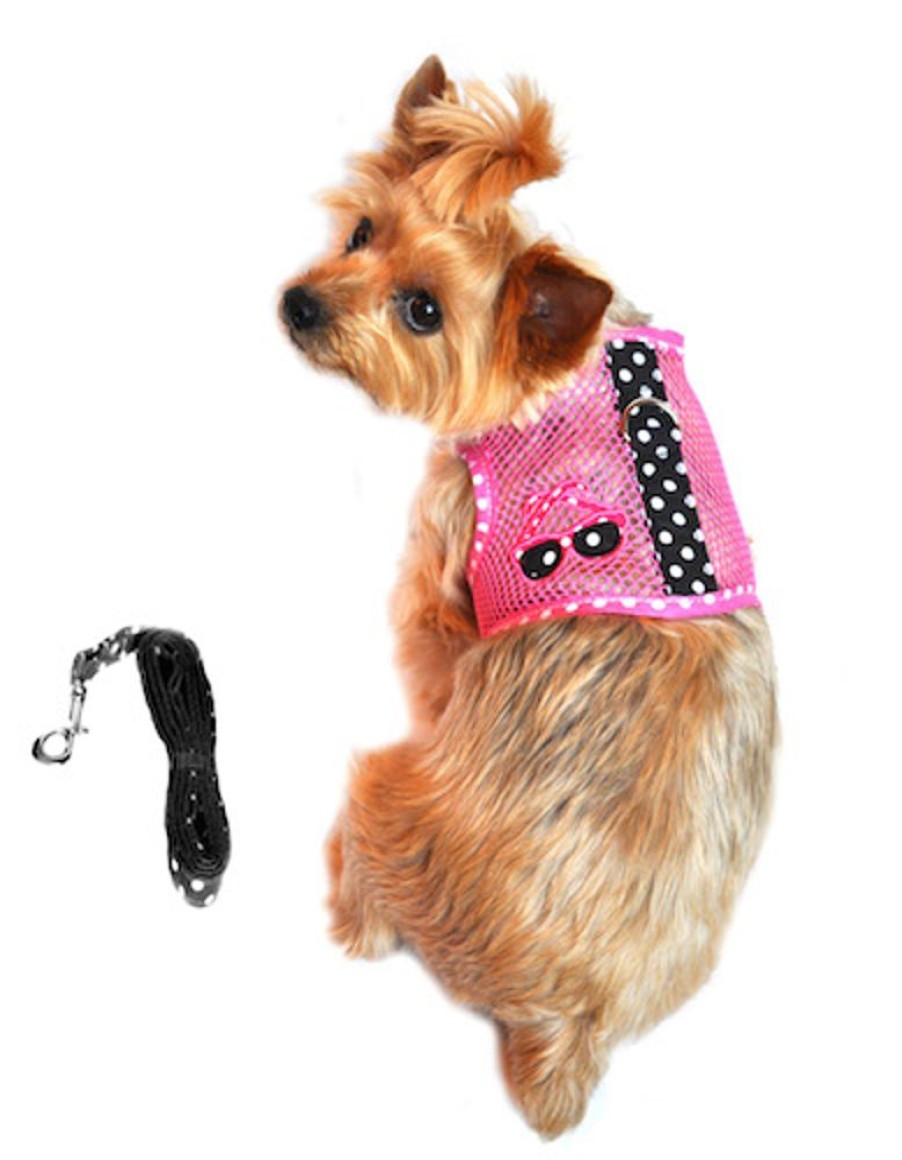 Harnesses Doggie Design, Inc. | Cool Mesh Dog Harness Under The Sea Collection - Sunglasses Pink And Black Polka Dot