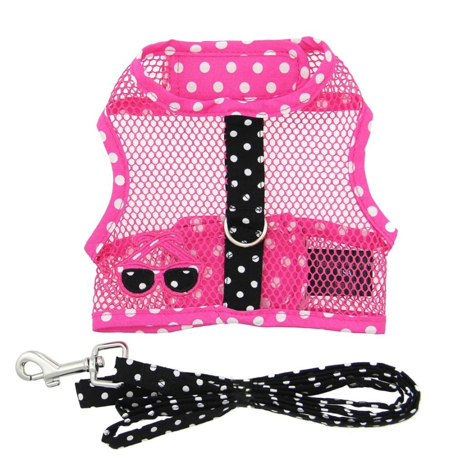 Harnesses Doggie Design, Inc. | Cool Mesh Dog Harness Under The Sea Collection - Sunglasses Pink And Black Polka Dot