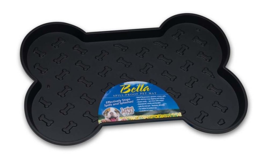 For The Home Loving Pets Gourmet | Loving Pets Spill-Proof Bone Shaped Dog Mat Black 1Ea/Small