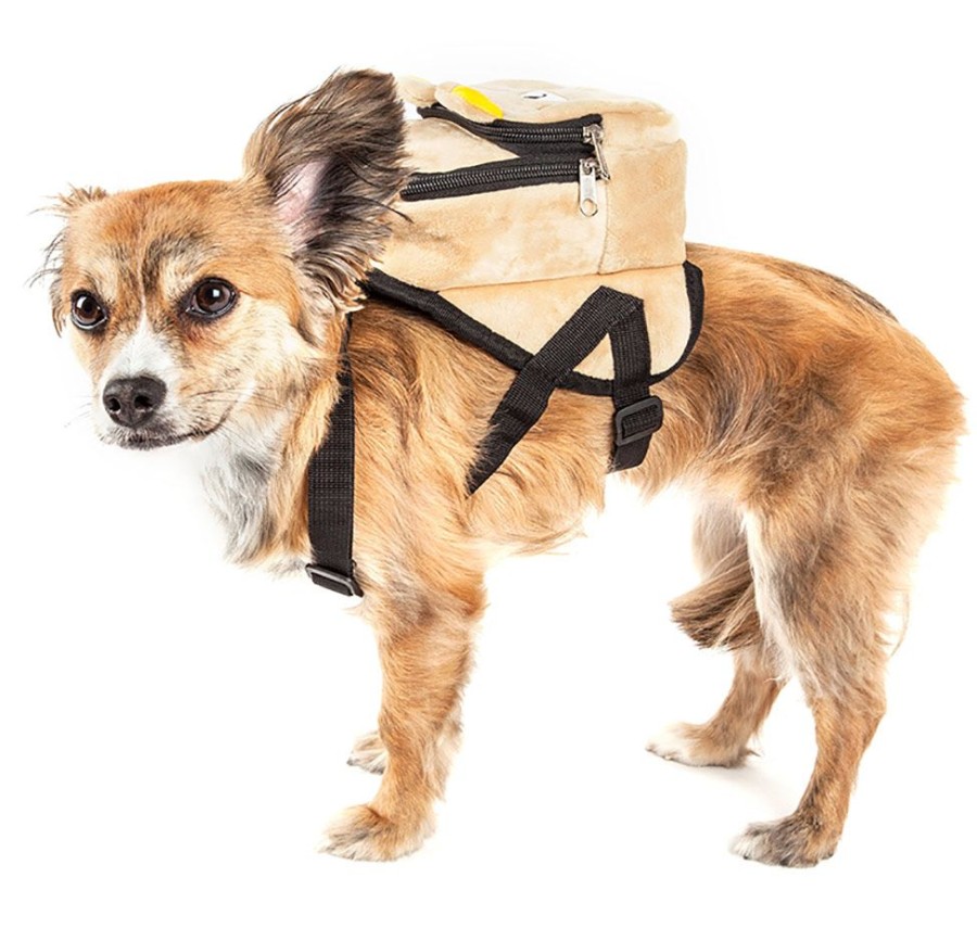 Harnesses Pet Life | Pet Life® 'Teddy Tails' Dual-Pocketed Compartmental Animated Brown Dog Harness Backpack