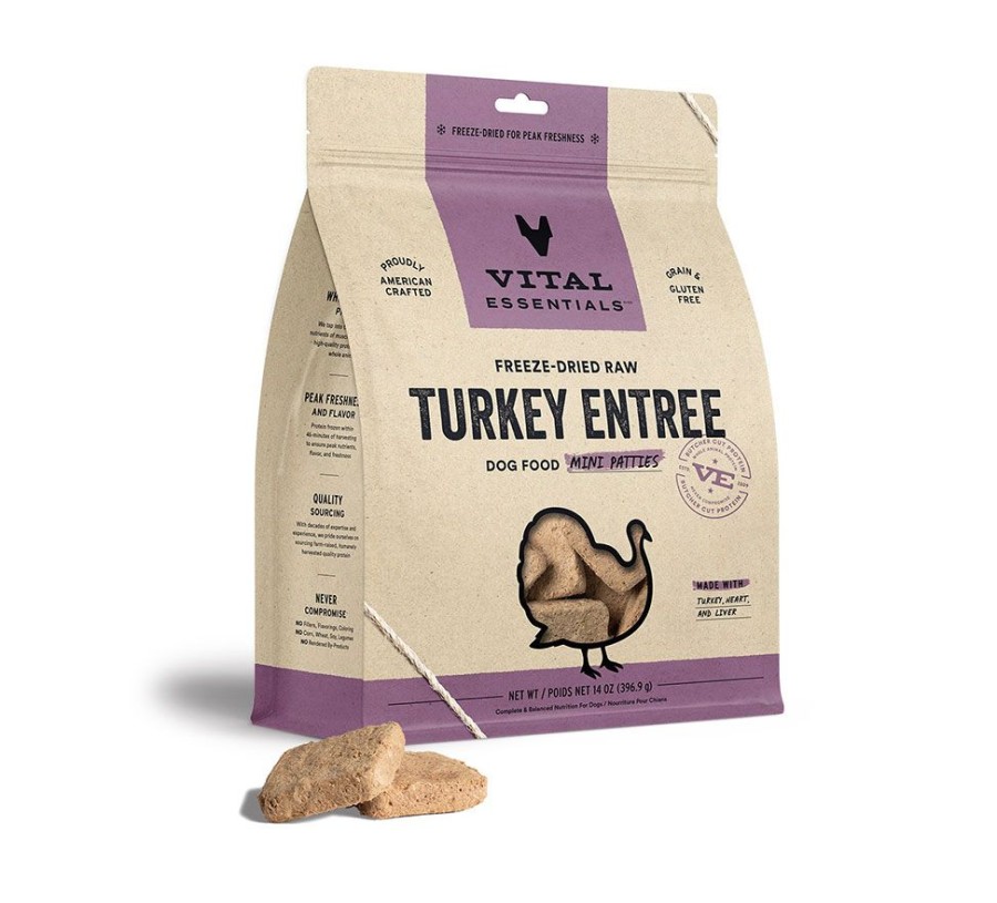 Pet Food Vital Essentials | Vital Essentials® Freeze-Dried Raw Turkey Entree Dog Food Mini Patties, 14 Oz