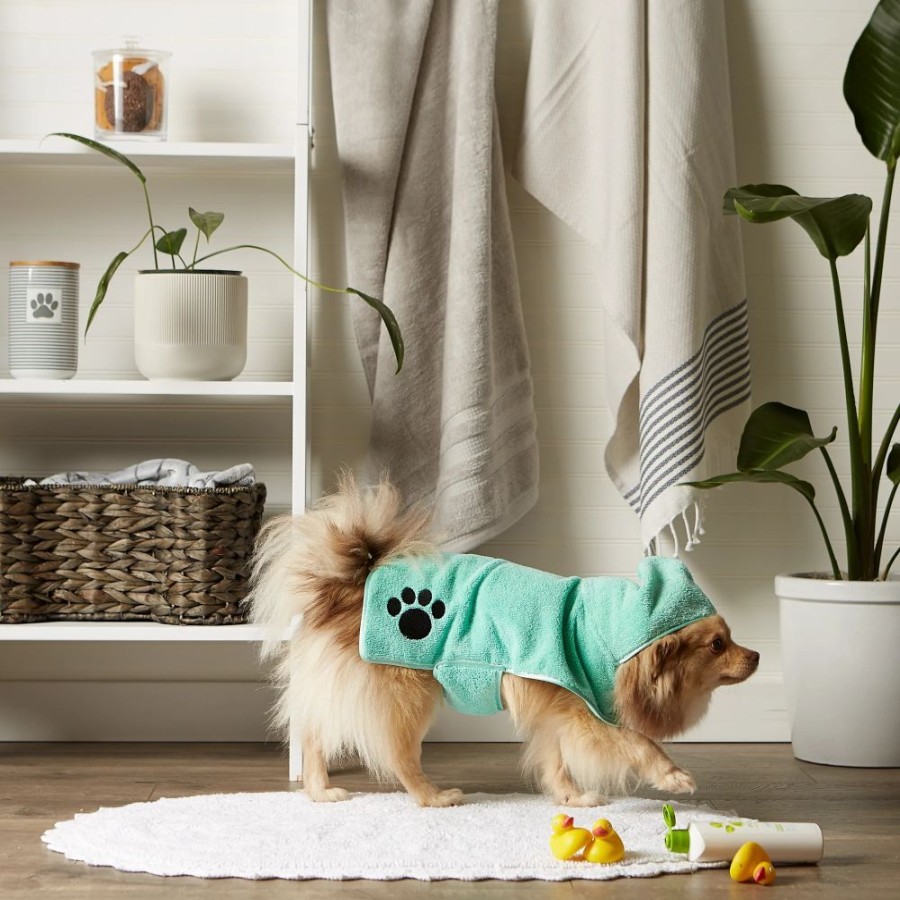 Pet Apparel Bone Dry Pet | Aqua Embroidered Paw Pet Robe