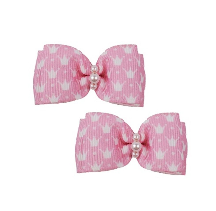 Collars, Leads & Accessories Max's Closet, LLC | Pink Crown Hair Bows - 2 Per Card