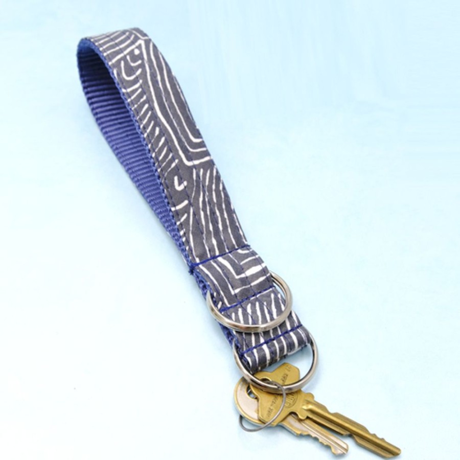 Stuff For Humans Mimi Green | Capri Blue And White Laminated Cotton Wristlet Key Fob