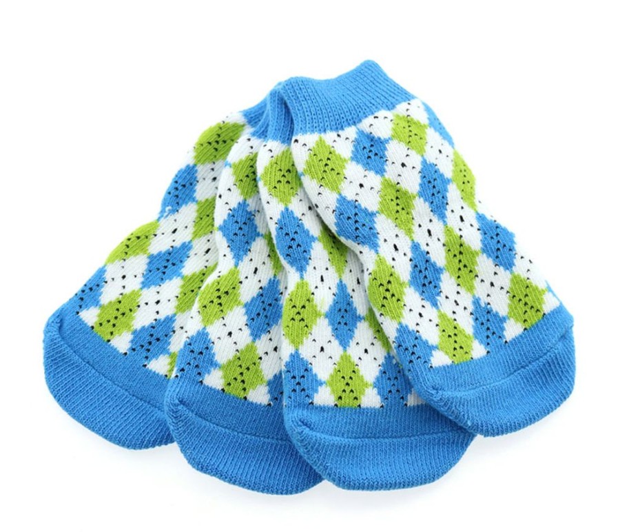 Pet Apparel Doggie Design, Inc. | Non-Skid Dog Socks - Blue And Green Argyle