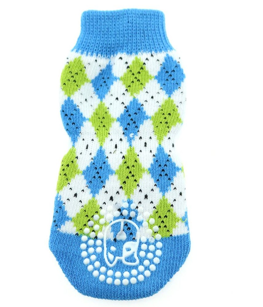 Pet Apparel Doggie Design, Inc. | Non-Skid Dog Socks - Blue And Green Argyle