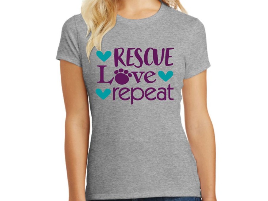 Stuff For Humans dog speak | Rescue Love Repeat- Ladies T-Shirt