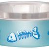 Bowls & Feeding Supplies Loving Pets Gourmet | Loving Pets Bella Designer Fish Skeleton Cat Dish Metallic Ocean Blue 1Ea/Extra-Small