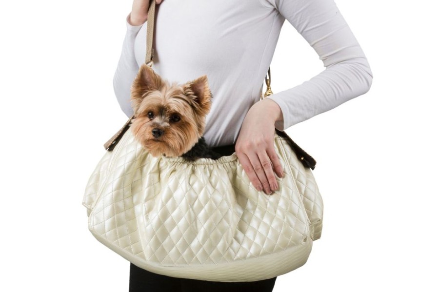 Totes & Carriers PETOTE® | Gigi Sling - Ivory Quilted W/ Snake Trim