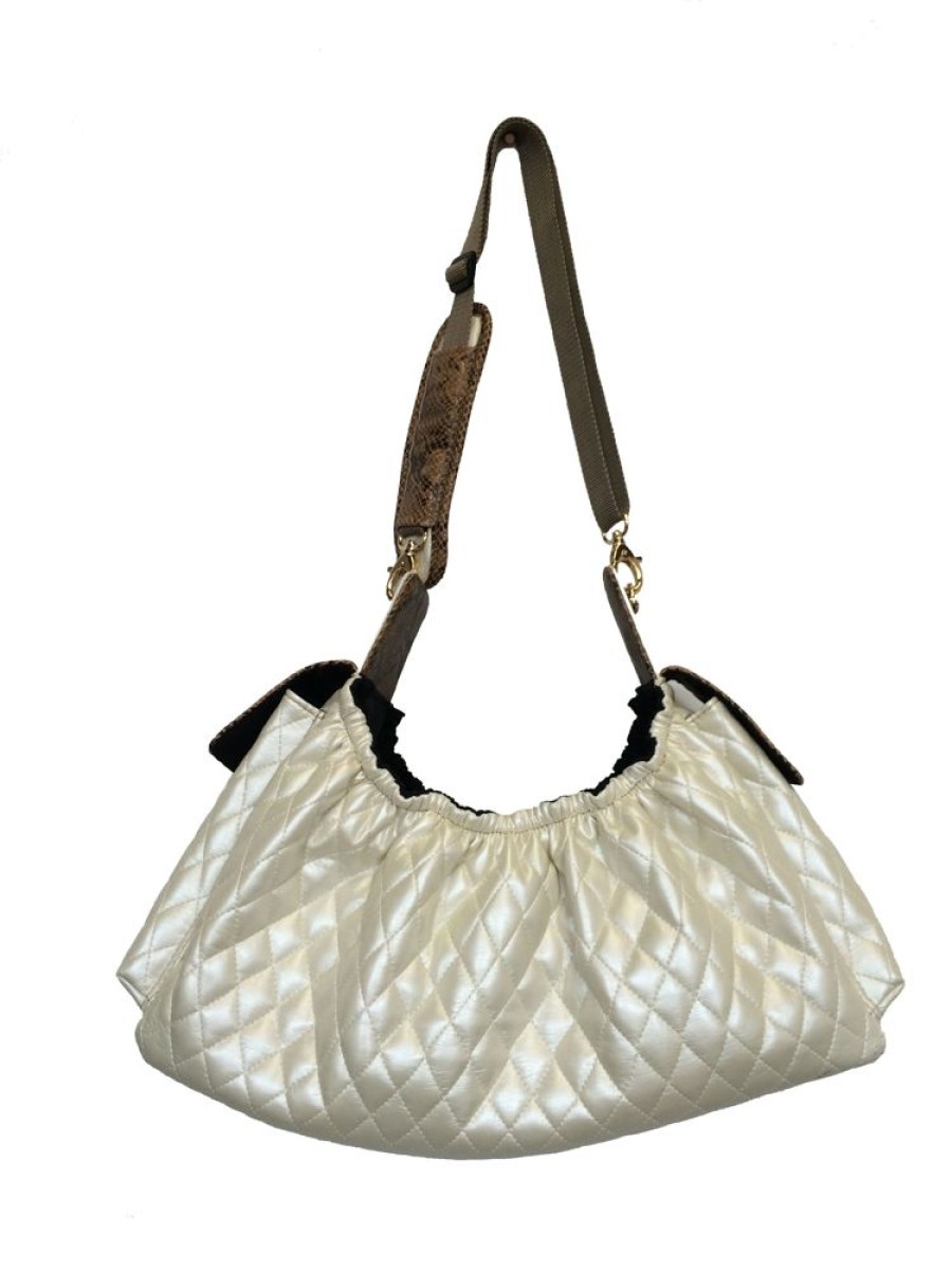 Totes & Carriers PETOTE® | Gigi Sling - Ivory Quilted W/ Snake Trim