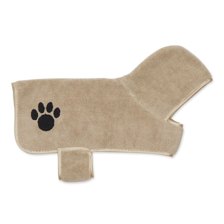 Pet Apparel Bone Dry Pet | Taupe Embroidered Paw Pet Robe