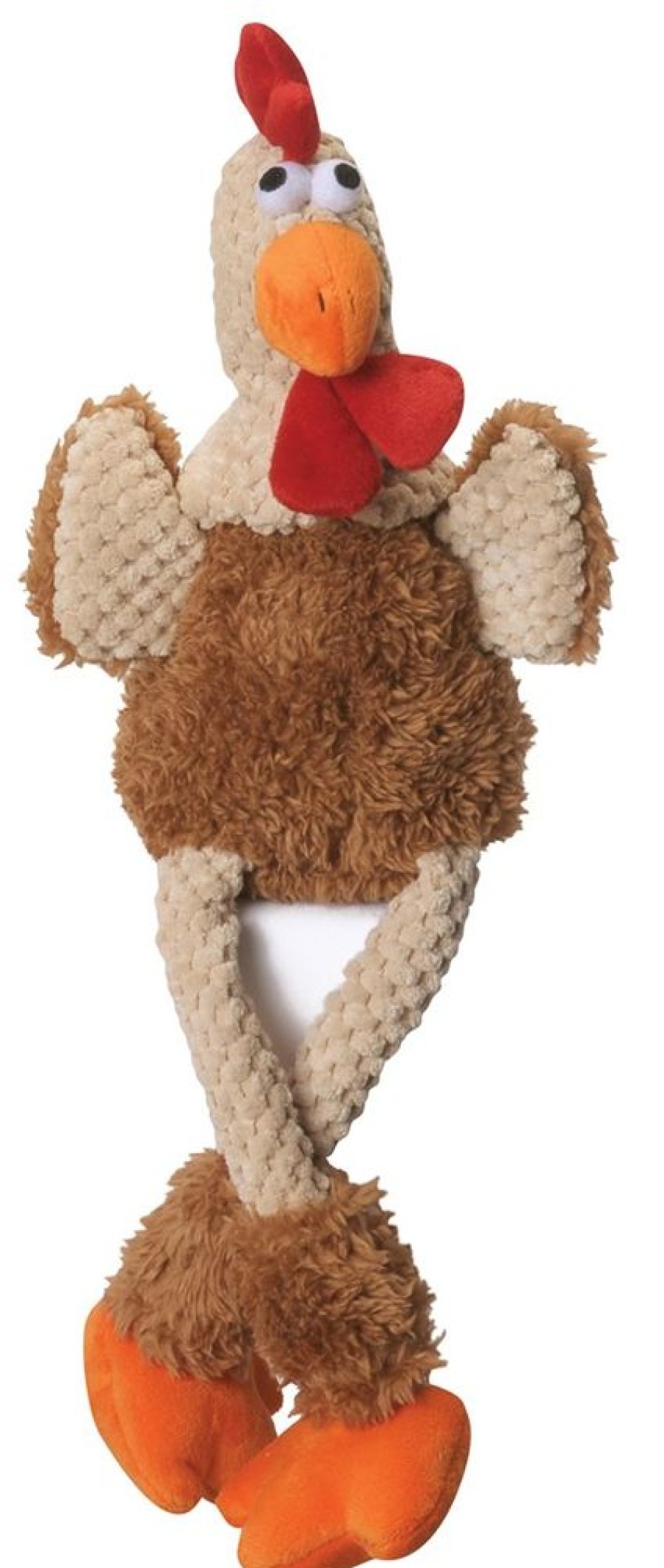 Toys & Playthings GoDog™ | Godog Checkers Skinny Rooster Brown W/Chew Guard Plush Dog Toy Small