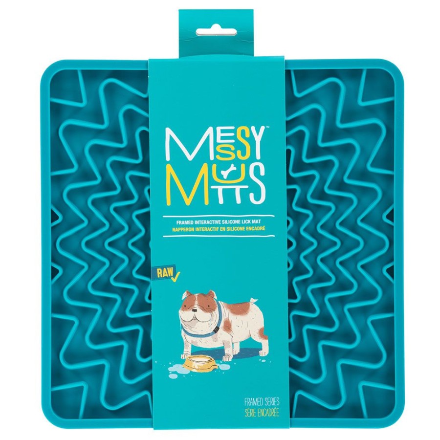 Bowls & Feeding Supplies Messy Mutts™ | Messy Mutts Framed Spill Resistant Silicone Interactive Lick Mat Blue 10" X 10"