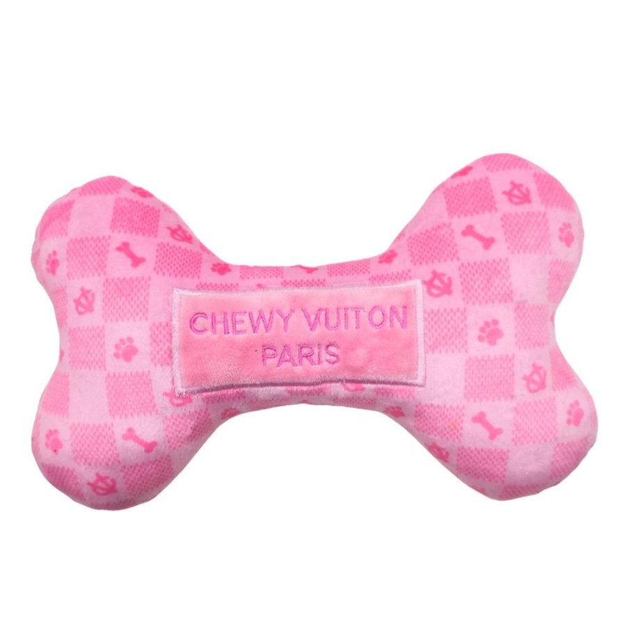 Toys & Playthings Haute Diggity Dog | Pink Checker Chewy Vuiton Bone By Haute Diggity Dog