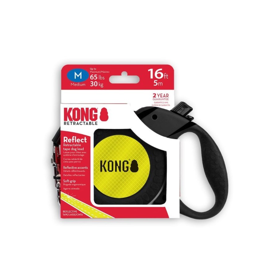 Collars, Leads & Accessories KONG® Leashes | Kong Retractable Leash Reflect Black - 2 Sizes