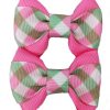 Collars, Leads & Accessories Max's Closet, LLC | Pink/Green Gingham On Pink Hair Bows - 2 Bows Per Card