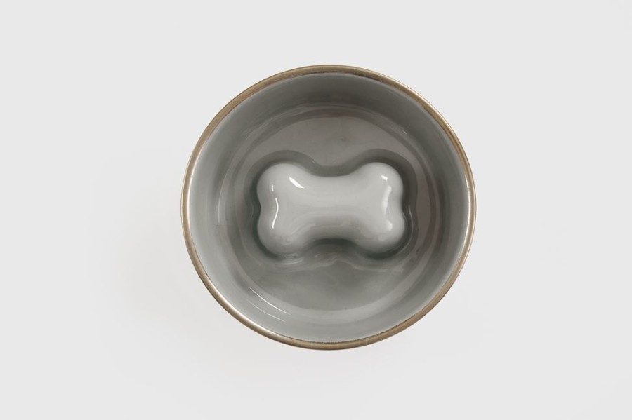 Bowls & Feeding Supplies Jax & Bones | Jax & Bones Bone Slow Feeder Bowl Grey Small